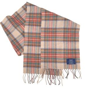 Johnstons of Elgin 100% Lambswool Tartan Plaid Scarf Tan Fringe Made in Scotland